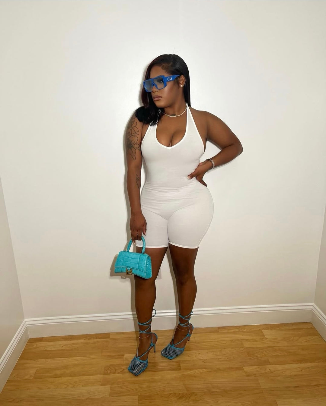 BAESICS WHITE HALTER ROMPER