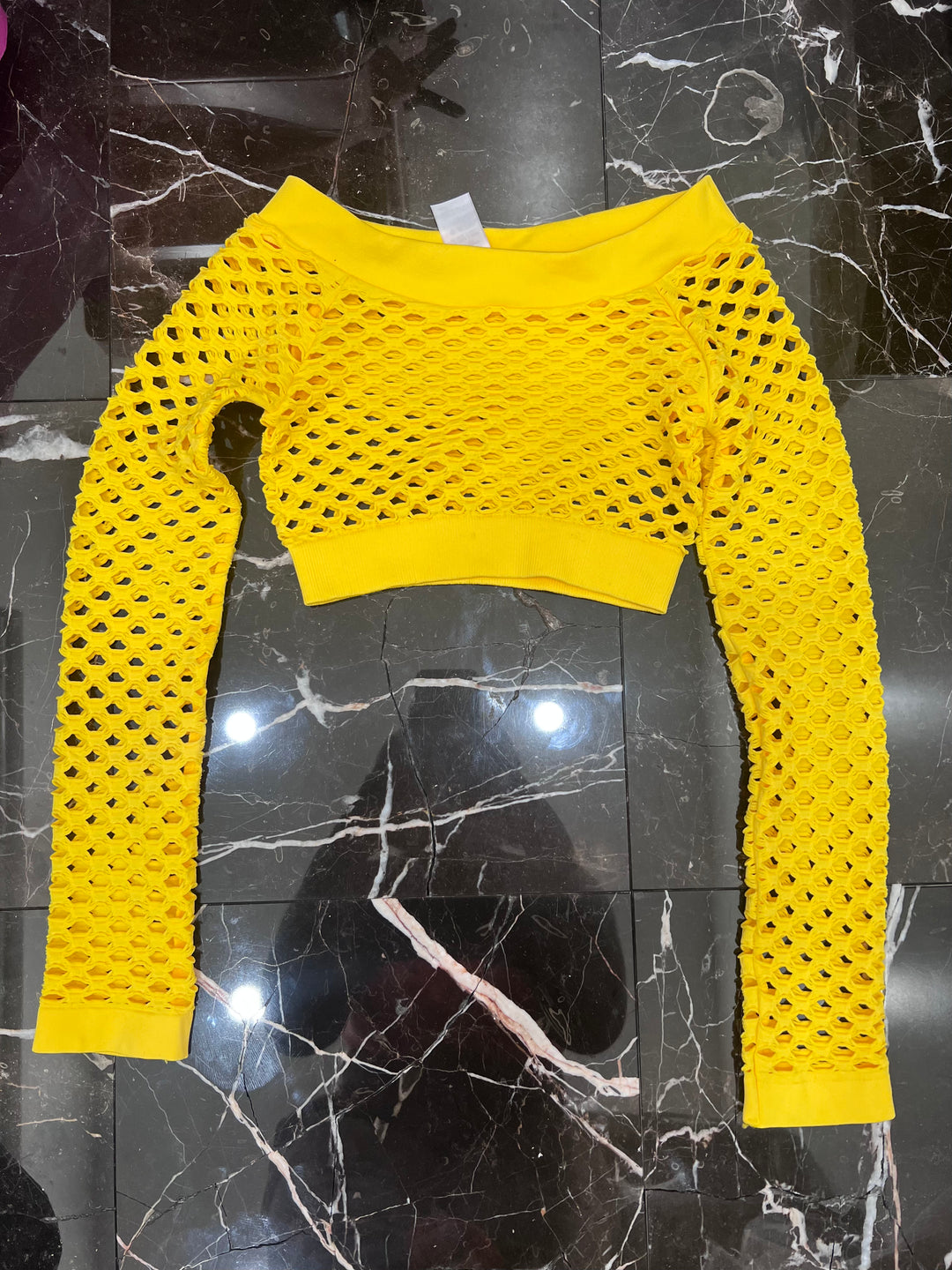 YELLOW FISHNET TOP