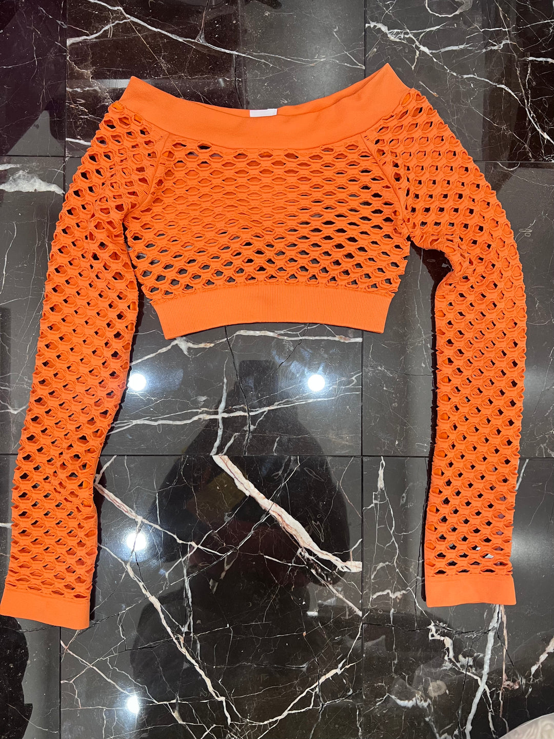 ORANGE FISHNET TOP