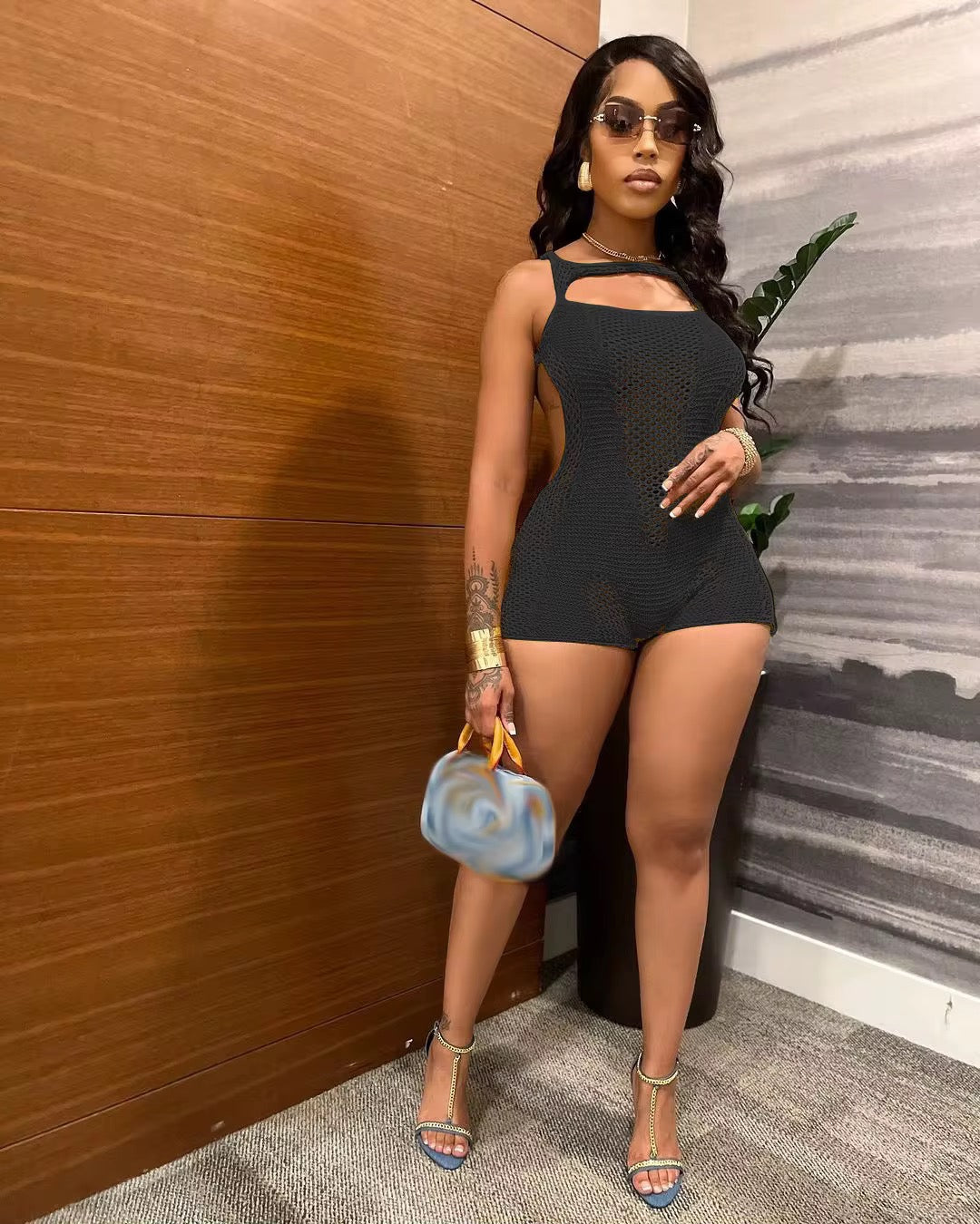 Black knit romper