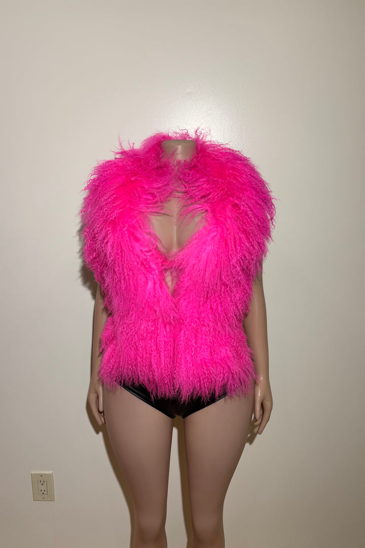 PINK MONGOLIAN FUR TOP